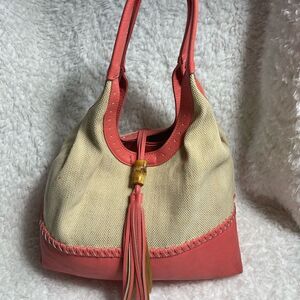 Big Buddha  shoulder bag Canvas gold & beige orange faux leather trims &…